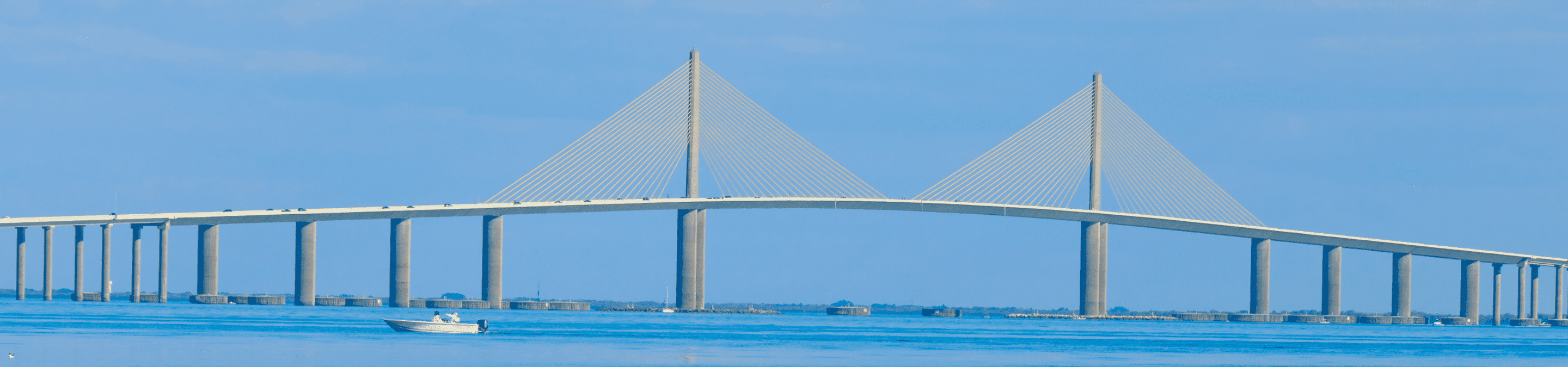 view from the water looking at the Sunshine Skyway bridge over the lower Tampa Bay connecting St Petersburg to Terra Ceia